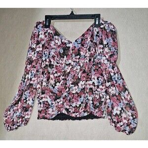 Y2K Floral Crop Top Blouse Women's Size M-L Stretchy Long Sleeve Cute Indie Vibe